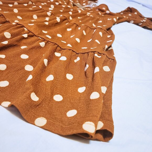 Blu Pepper Mustard Brown Retro Polka Dot Dress | Retro & Academia | Size L - Picture 5 of 10